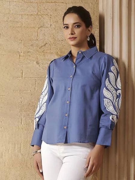 Anouk Women's Floral Printed Spread Collar Casual Shirt